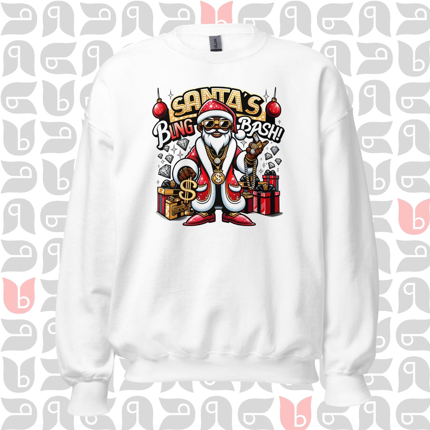 African-American Santa in Pimp-Style Sweatshirt | Santa's Bling Bash Festive Sweater 🎅🏿💎 | Unisex