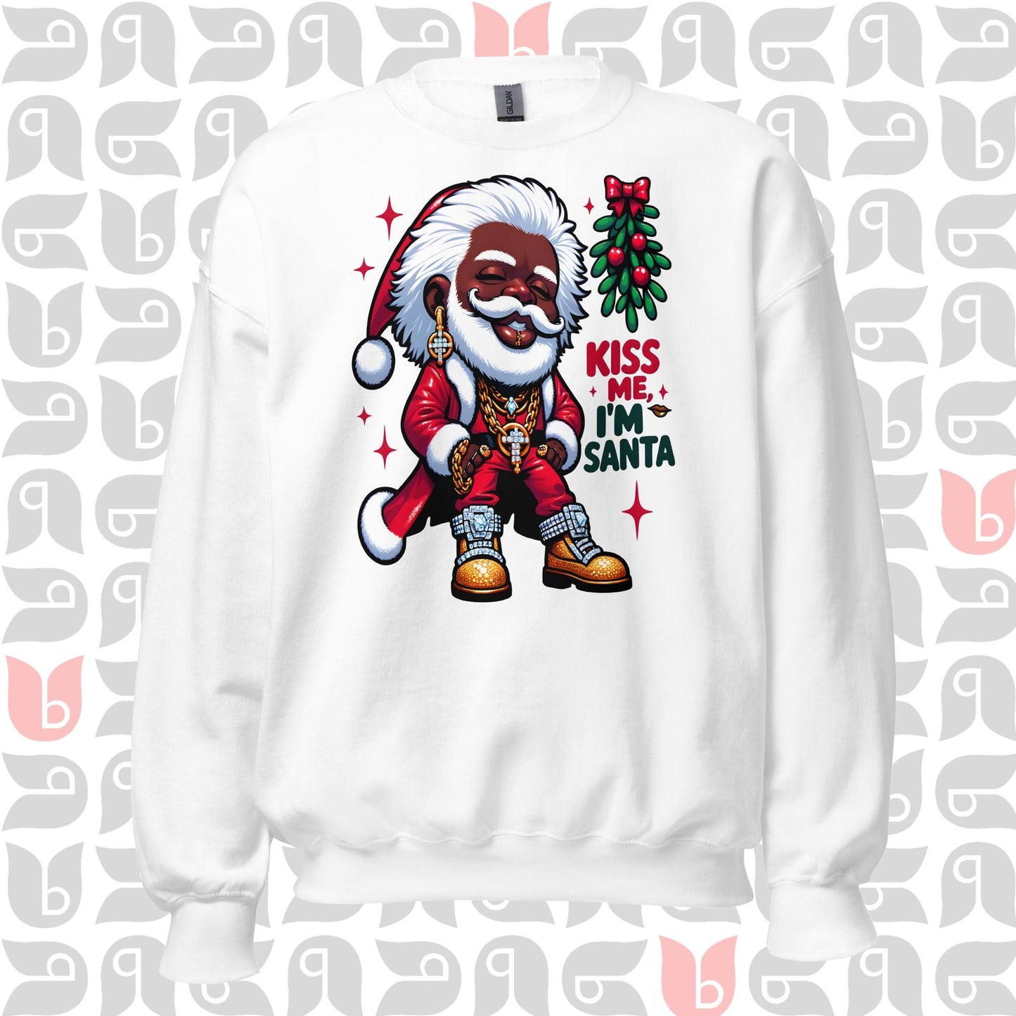 Pimp Style Santa Sweatshirt - 'Kiss Me I'm Santa' 🎅🏿💋 | African American Santa Design with Mistletoe | Unisex