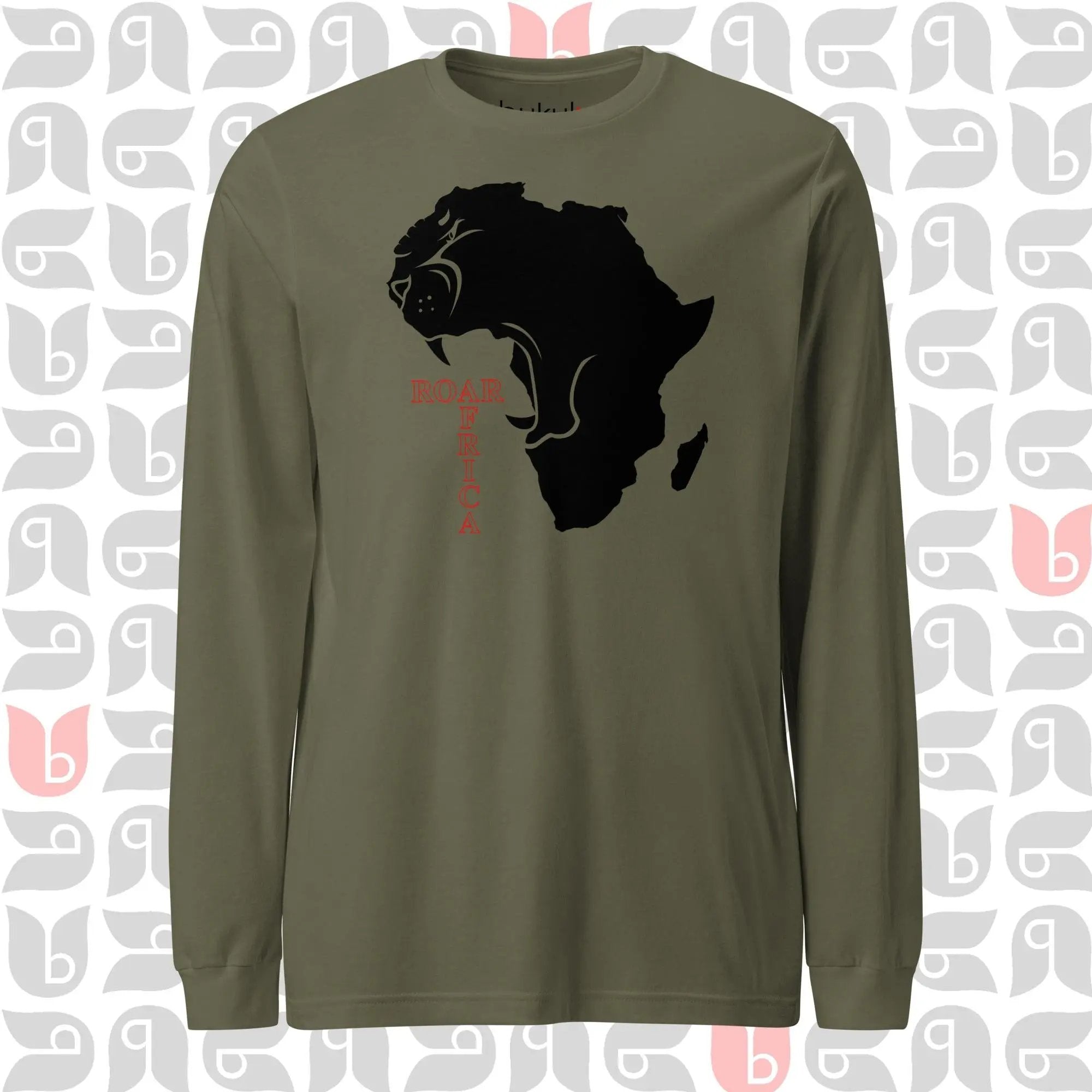 Roar Africa Tee, Roaring Lion Inside Africa Map in Long Sleeve | Unisex bukulu