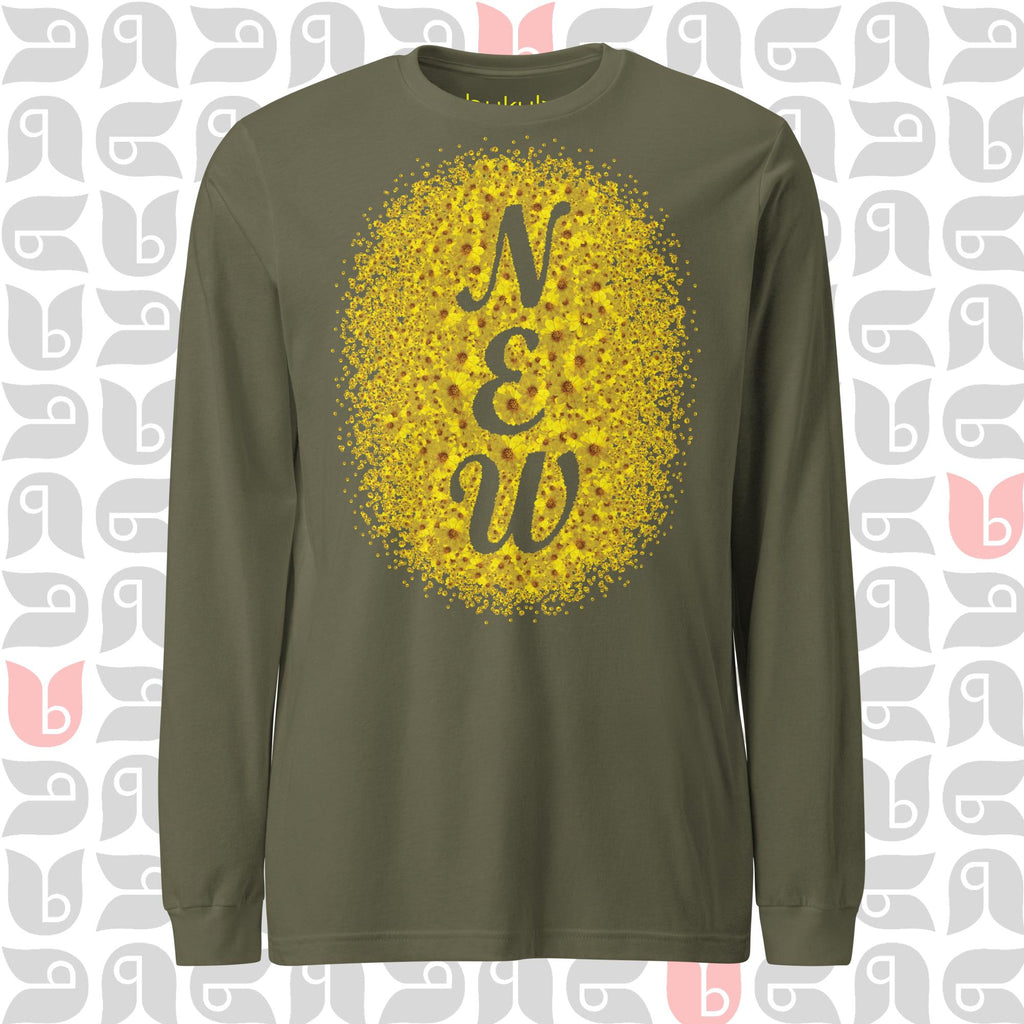 NEW Yellow Floral Tshirt for New Mom, New Dad, New Job, Long Sleeve Tee | Unisex - WHITE