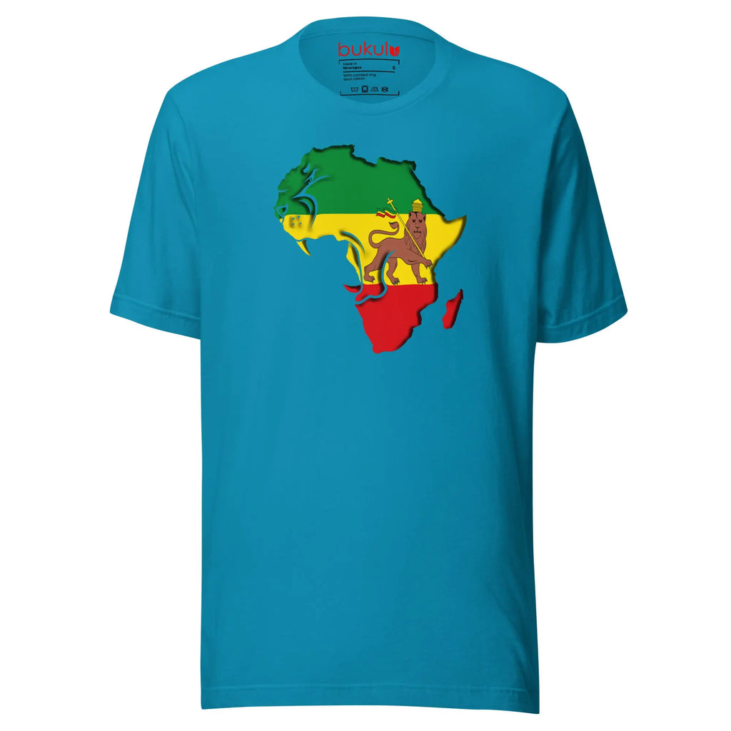Lion of Judah Flag Rastafari Reggae T-Shirt in aqua