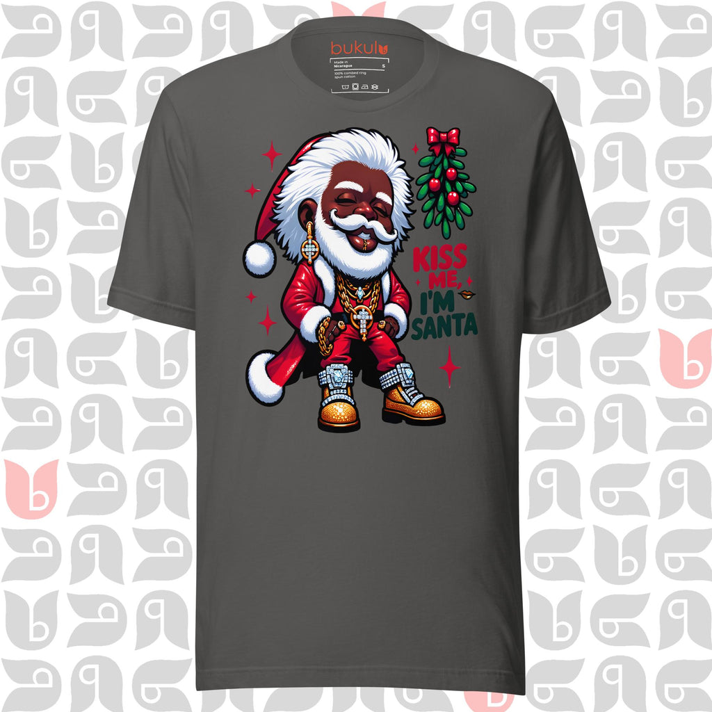 African American Santa Shirt in Pimp-Style, Kiss Me I'm Santa Mistletoe T-Shirt 🎅🏿💋 | Unisex