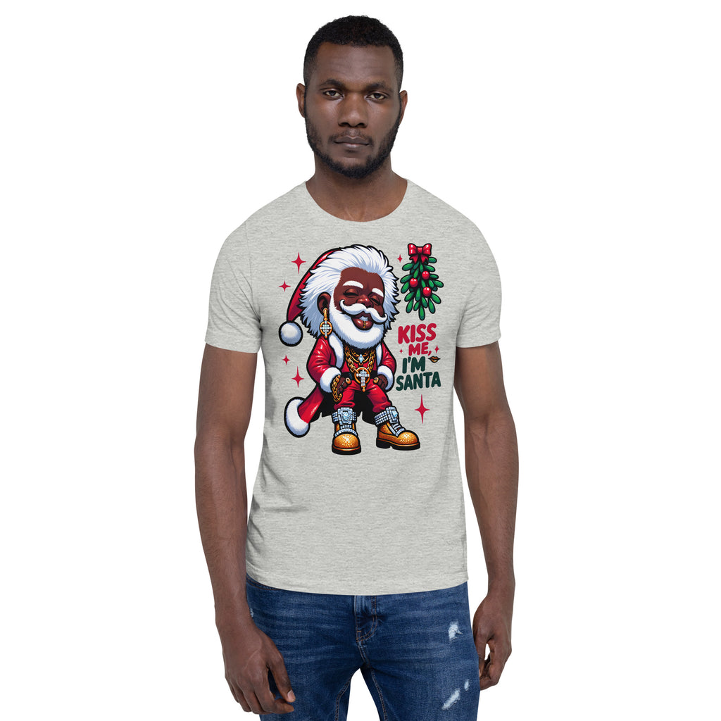 Holiday Swag Santa: Stylish Mistletoe & Urban Fashion Tee, Kiss Me I'm Santa Shirt, African-American Santa in Pimp-Style T-Shirt | Unisex - bukulu