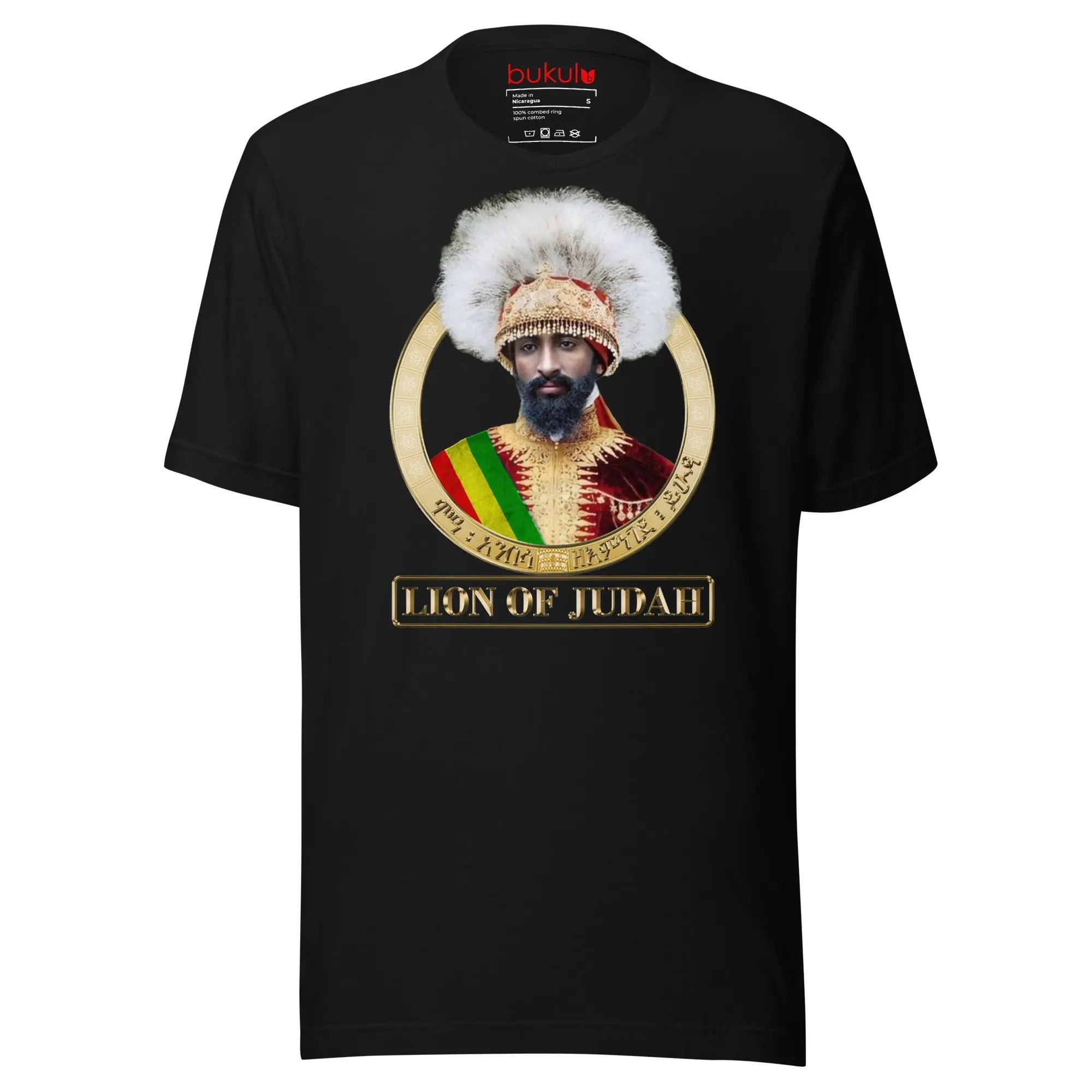 Lion of Judah Haile Selassie Rasta T-Shirt in black front view