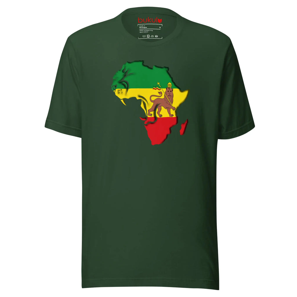 Lion of Judah Flag Rastafari Reggae T-Shirt in forest green