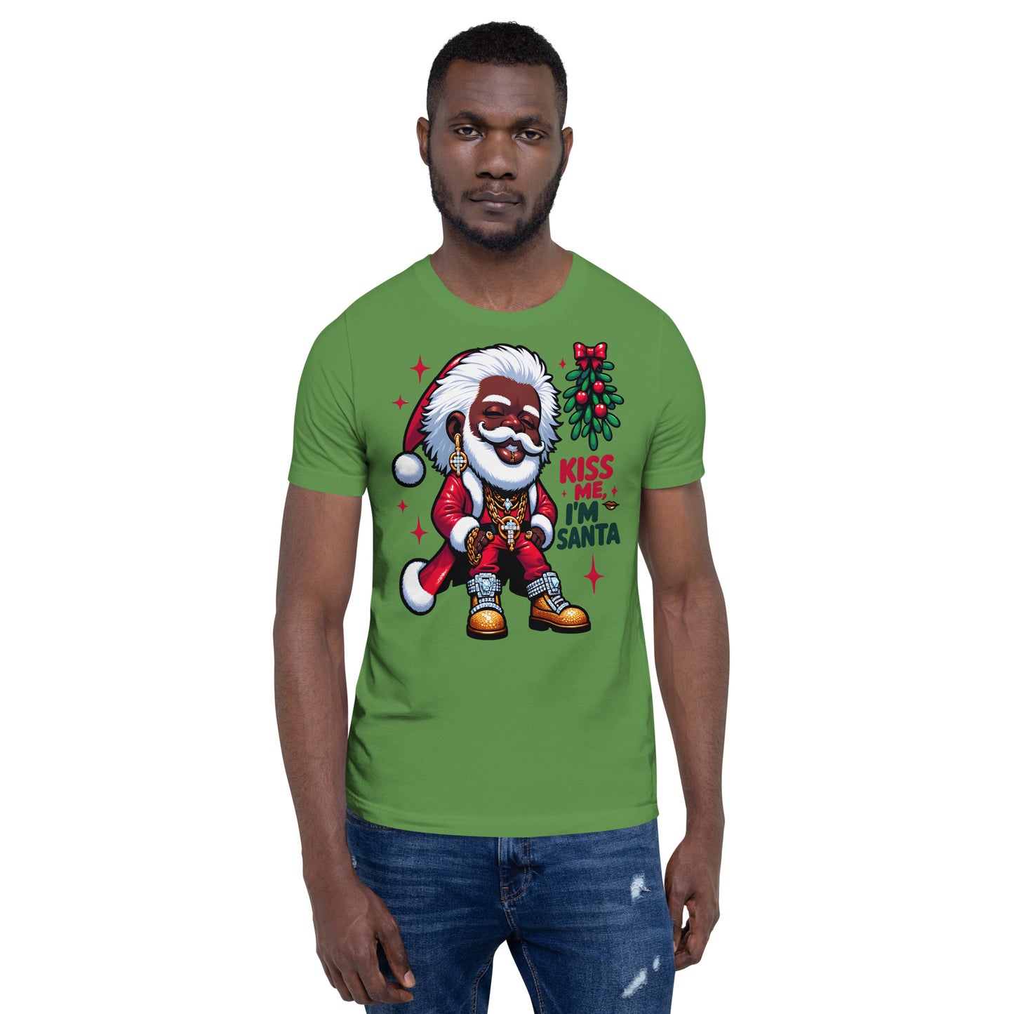 Holiday Swag Santa: Stylish Mistletoe & Urban Fashion Tee, Kiss Me I'm Santa Shirt, African-American Santa in Pimp-Style T-Shirt | Unisex - bukulu