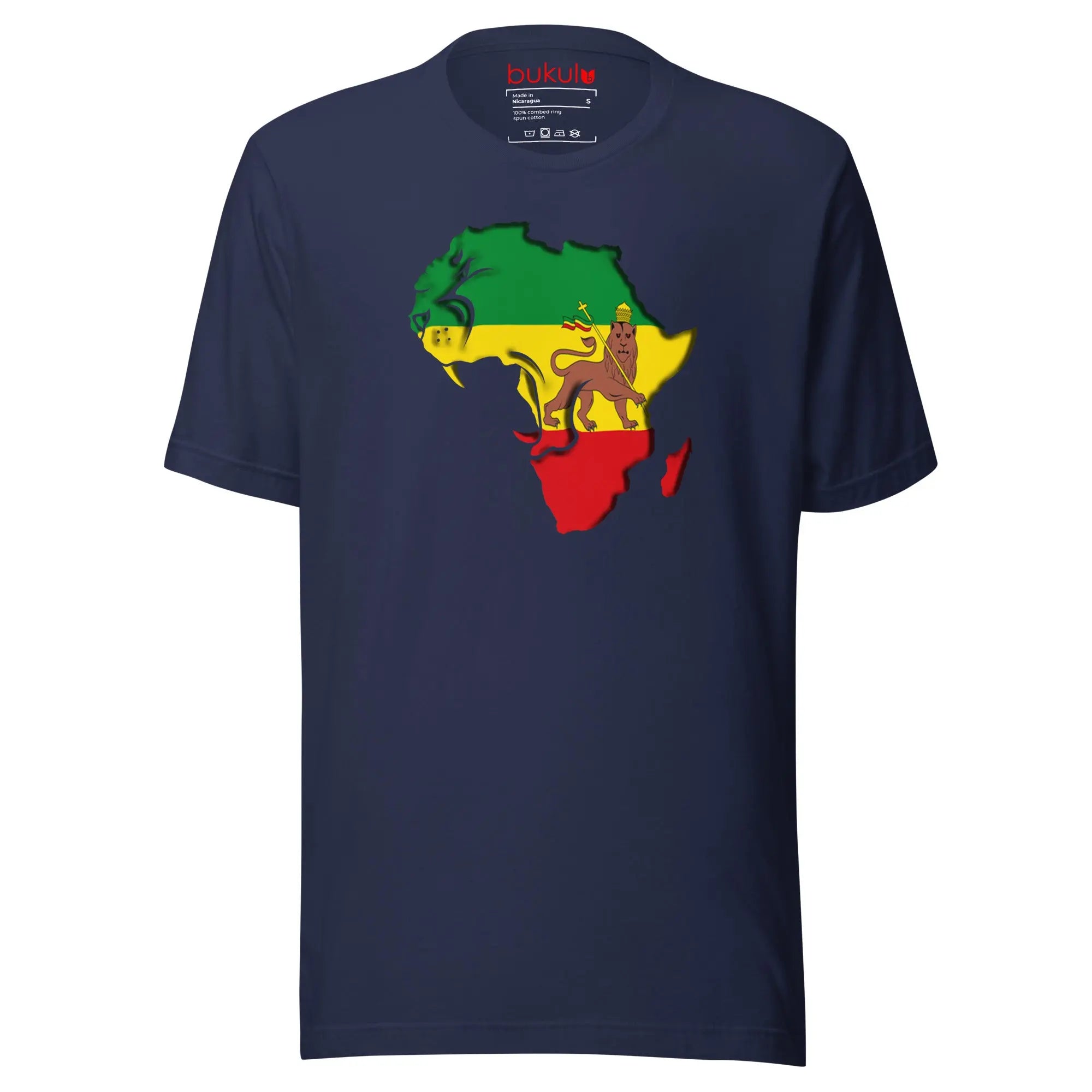 Lion of Judah Flag Rastafari Reggae T-Shirt in navy