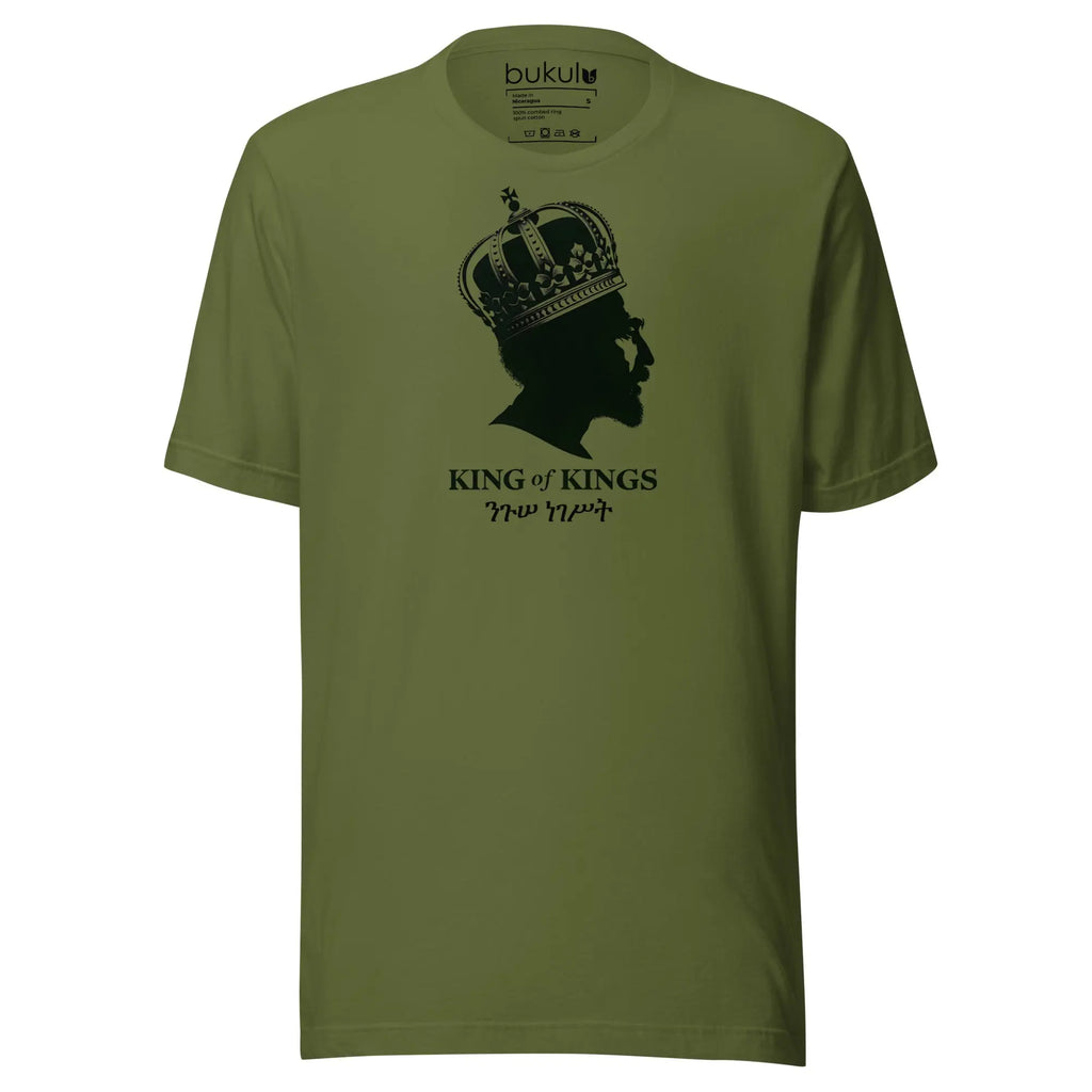 Haile Selassie King of Kings Rasta T-Shirt in olive