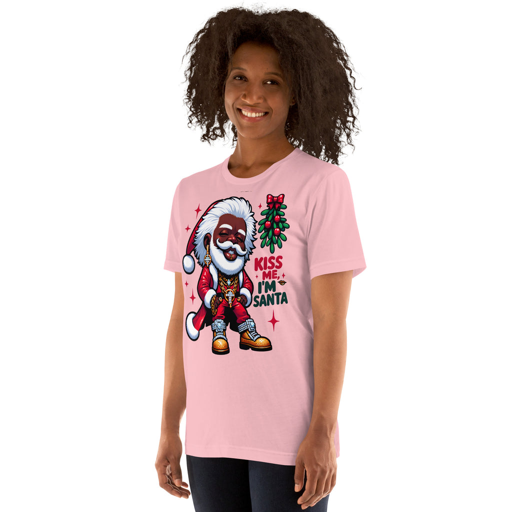 Holiday Swag Santa: Stylish Mistletoe & Urban Fashion Tee, Kiss Me I'm Santa Shirt, African-American Santa in Pimp-Style T-Shirt | Unisex - bukulu