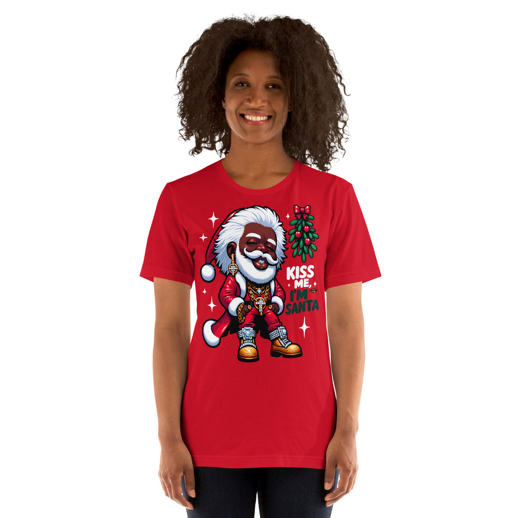 Holiday Swag Santa: Stylish Mistletoe & Urban Fashion Tee, Kiss Me I'm Santa Shirt, African-American Santa in Pimp-Style T-Shirt | Unisex - bukulu