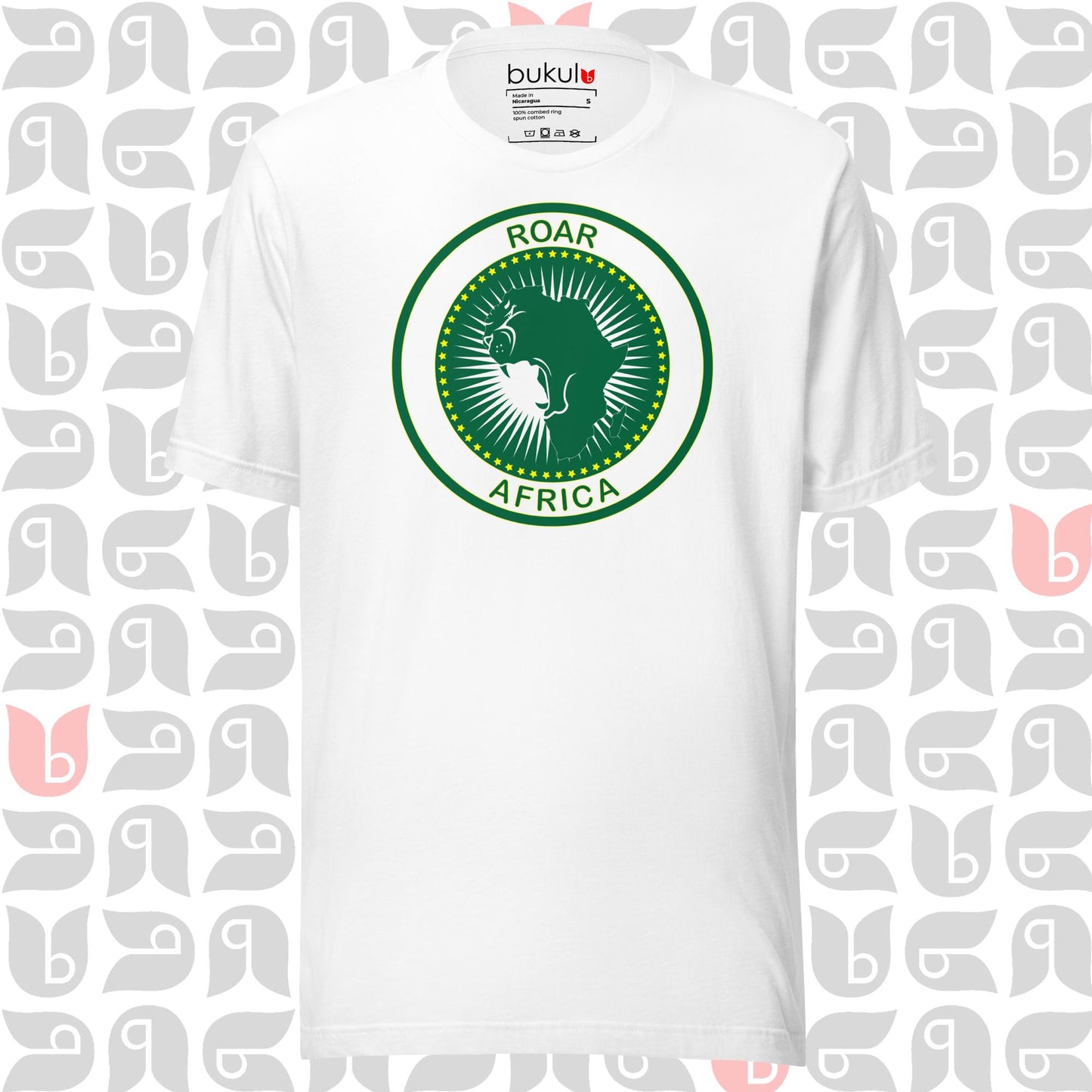 African Union Flag T-Shirt with Roaring African lion inside Africa map | Unisex