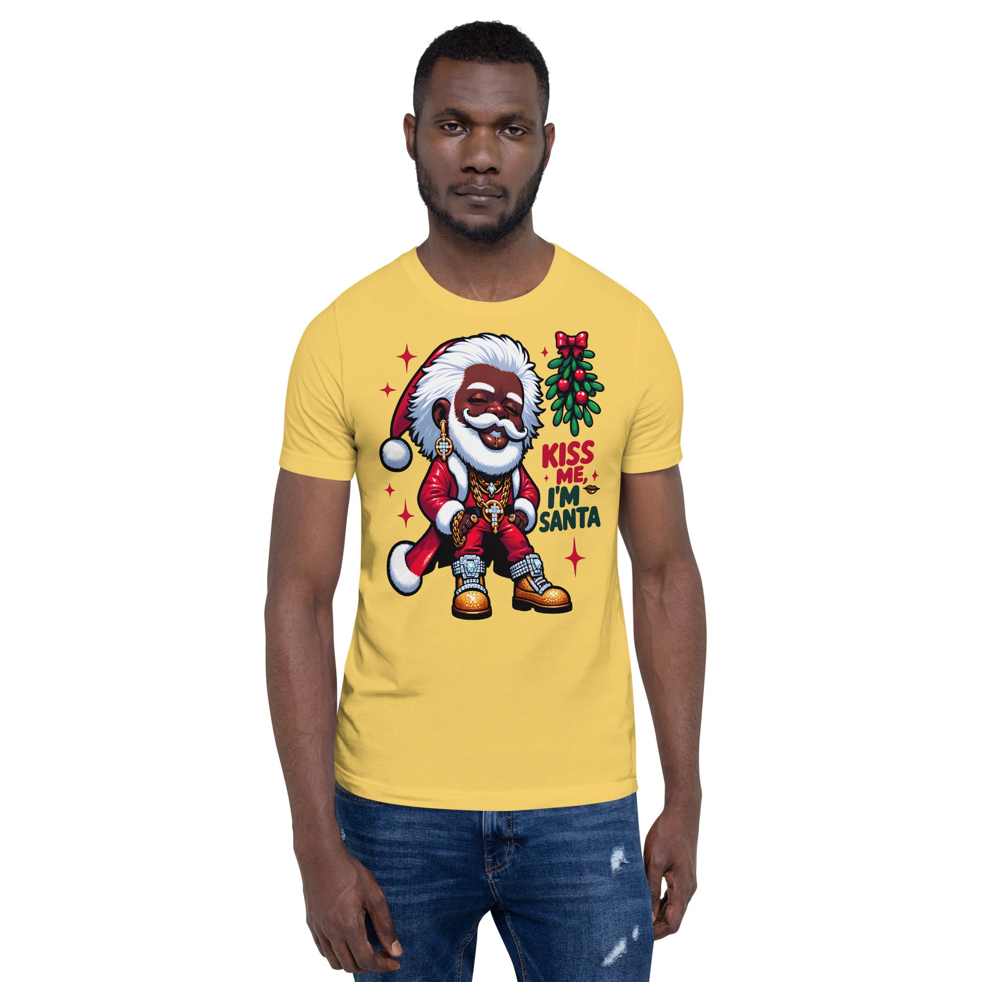 Holiday Swag Santa: Stylish Mistletoe & Urban Fashion Tee, Kiss Me I'm Santa Shirt, African-American Santa in Pimp-Style T-Shirt | Unisex - bukulu