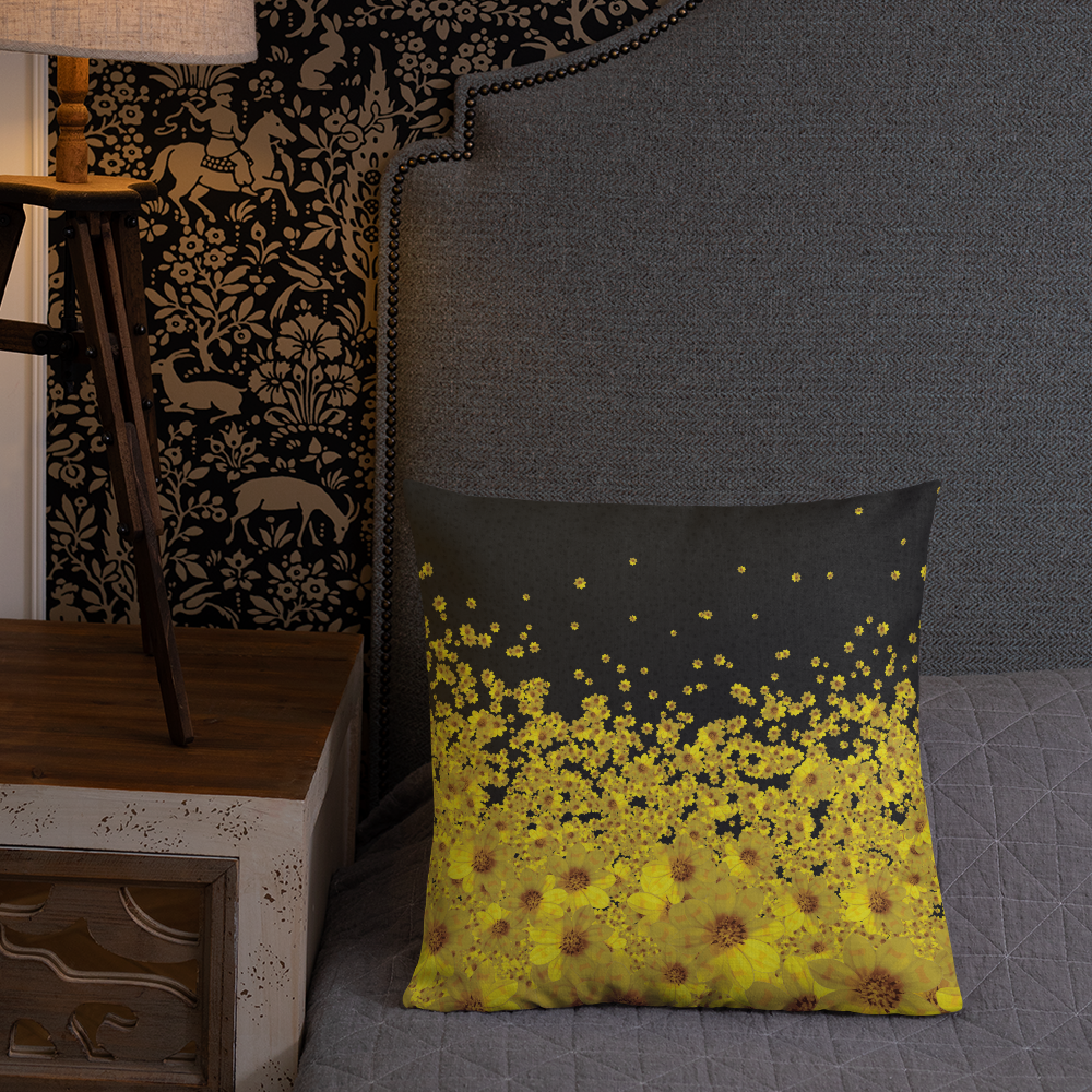 Adey Abeba | Yellow Daisy Flower All-Over Print Premium Pillow - Black - bukulu
