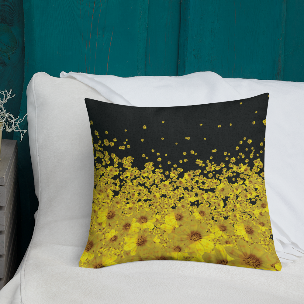 Adey Abeba | Yellow Daisy Flower All-Over Print Premium Pillow - Black - bukulu