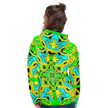 Oversized Geometric Crosses All-Over Print Hoodie Yellow, Green & Turquoise Unisex - bukulu