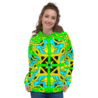 Oversized Geometric Crosses All-Over Print Hoodie Yellow, Green & Turquoise Unisex - bukulu