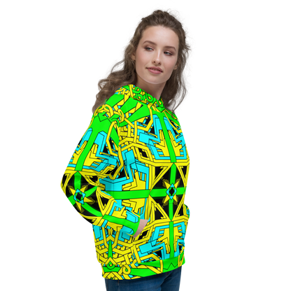 Oversized Geometric Crosses All-Over Print Hoodie Yellow, Green & Turquoise Unisex - bukulu