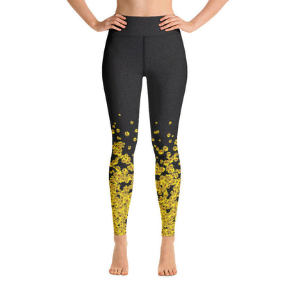 Adey Abeba | Yellow Daisy Flower All-Over Print Yoga Leggings - Black Womens - bukulu