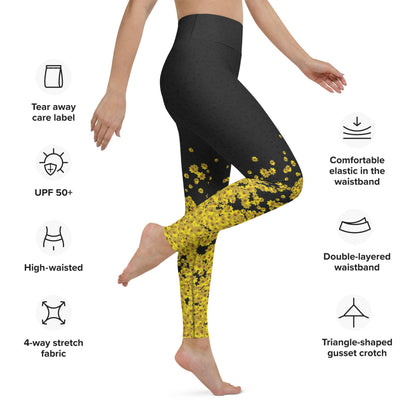 Adey Abeba | Yellow Daisy Flower All-Over Print Yoga Leggings - Black Womens - bukulu