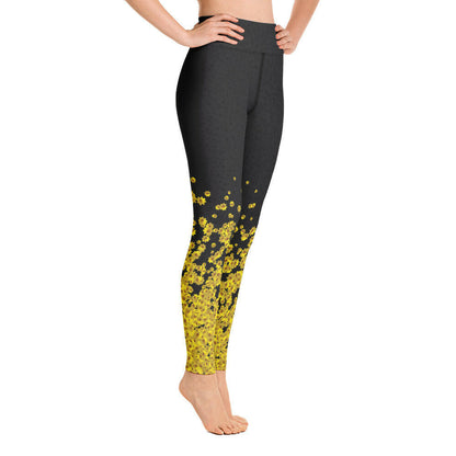 Adey Abeba | Yellow Daisy Flower All-Over Print Yoga Leggings - Black Womens - bukulu