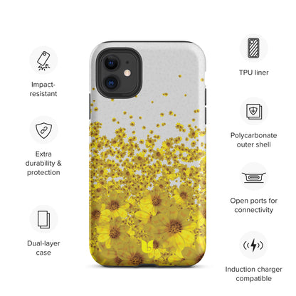 Floral Tough iPhone Case - Light Grey and Yellow, Yellow Daisy Flower All-Over-Print iPhone Case, Yellow iPhone Case, Grey and Yellow iPhone Case - bukulu