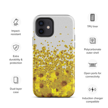 Floral Tough iPhone Case - Light Grey and Yellow, Yellow Daisy Flower All-Over-Print iPhone Case, Yellow iPhone Case, Grey and Yellow iPhone Case - bukulu