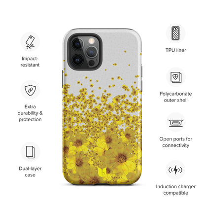 Floral Tough iPhone Case - Light Grey and Yellow, Yellow Daisy Flower All-Over-Print iPhone Case, Yellow iPhone Case, Grey and Yellow iPhone Case - bukulu