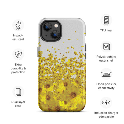 Floral Tough iPhone Case - Light Grey and Yellow, Yellow Daisy Flower All-Over-Print iPhone Case, Yellow iPhone Case, Grey and Yellow iPhone Case - bukulu