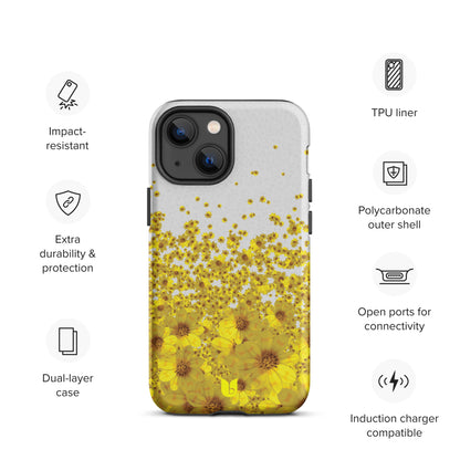 Floral Tough iPhone Case - Light Grey and Yellow, Yellow Daisy Flower All-Over-Print iPhone Case, Yellow iPhone Case, Grey and Yellow iPhone Case - bukulu