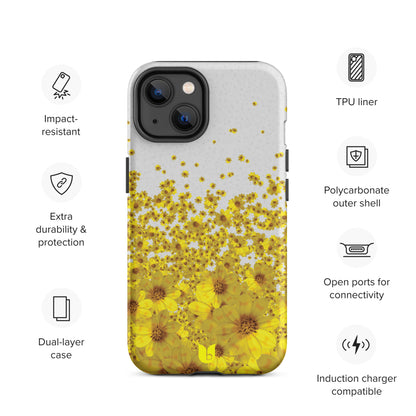 Floral Tough iPhone Case - Light Grey and Yellow, Yellow Daisy Flower All-Over-Print iPhone Case, Yellow iPhone Case, Grey and Yellow iPhone Case - bukulu