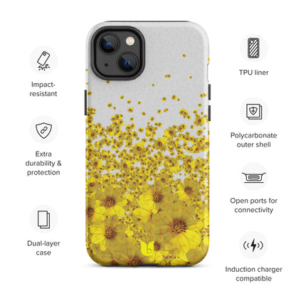 Floral Tough iPhone Case - Light Grey and Yellow, Yellow Daisy Flower All-Over-Print iPhone Case, Yellow iPhone Case, Grey and Yellow iPhone Case - bukulu