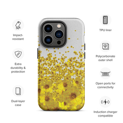 Floral Tough iPhone Case - Light Grey and Yellow, Yellow Daisy Flower All-Over-Print iPhone Case, Yellow iPhone Case, Grey and Yellow iPhone Case - bukulu