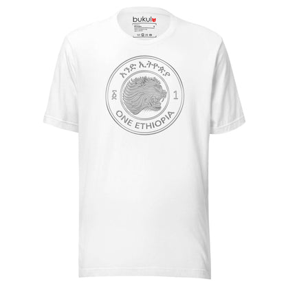 Ethiopian Coin Tshirt, Lion One Ethiopia Coin Unisex T-Shirt, Ethiopian 10 Santim PRINTED Shirt, Silver Coin with Lion Head 50 Santim Tee - bukulu